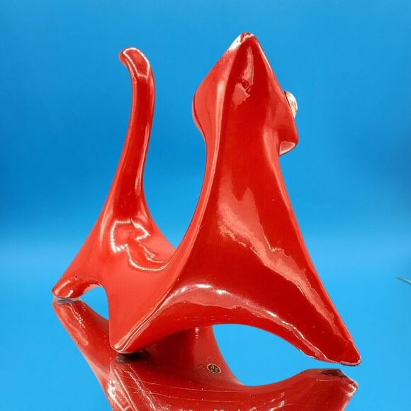 Mid Century Modern Cubist Cat Figurine Red w/ Jewel Eyes Japan 1950s Modernist - Picture 4 of 10